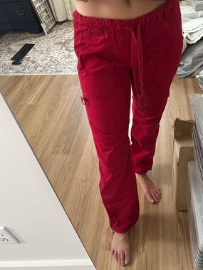 koi Red Drawstring Cargo Scrub Pants